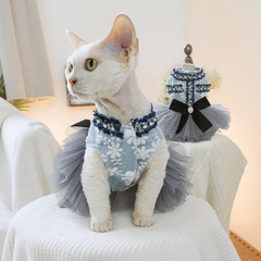 現物クロスボーダー爆金ペット子犬猫服工場直売秋冬新作灰藍香風姫スカート