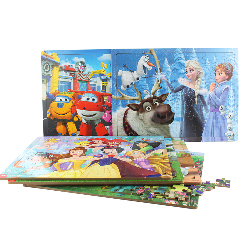 Disney hielo y nieve Spider-Man princesa niños pequeños 96 piezas marco de madera rompecabezas bebé Super Flying Man