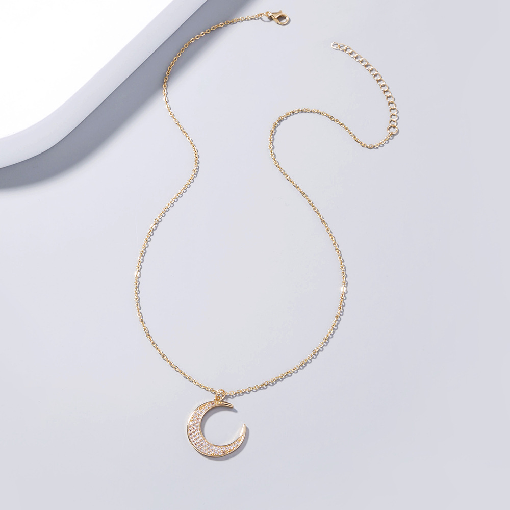 European And American Hot Selling Ins Style Necklace Simple Classic Moon Pendant Copper Zircon Clavicle Chain Accessories display picture 6