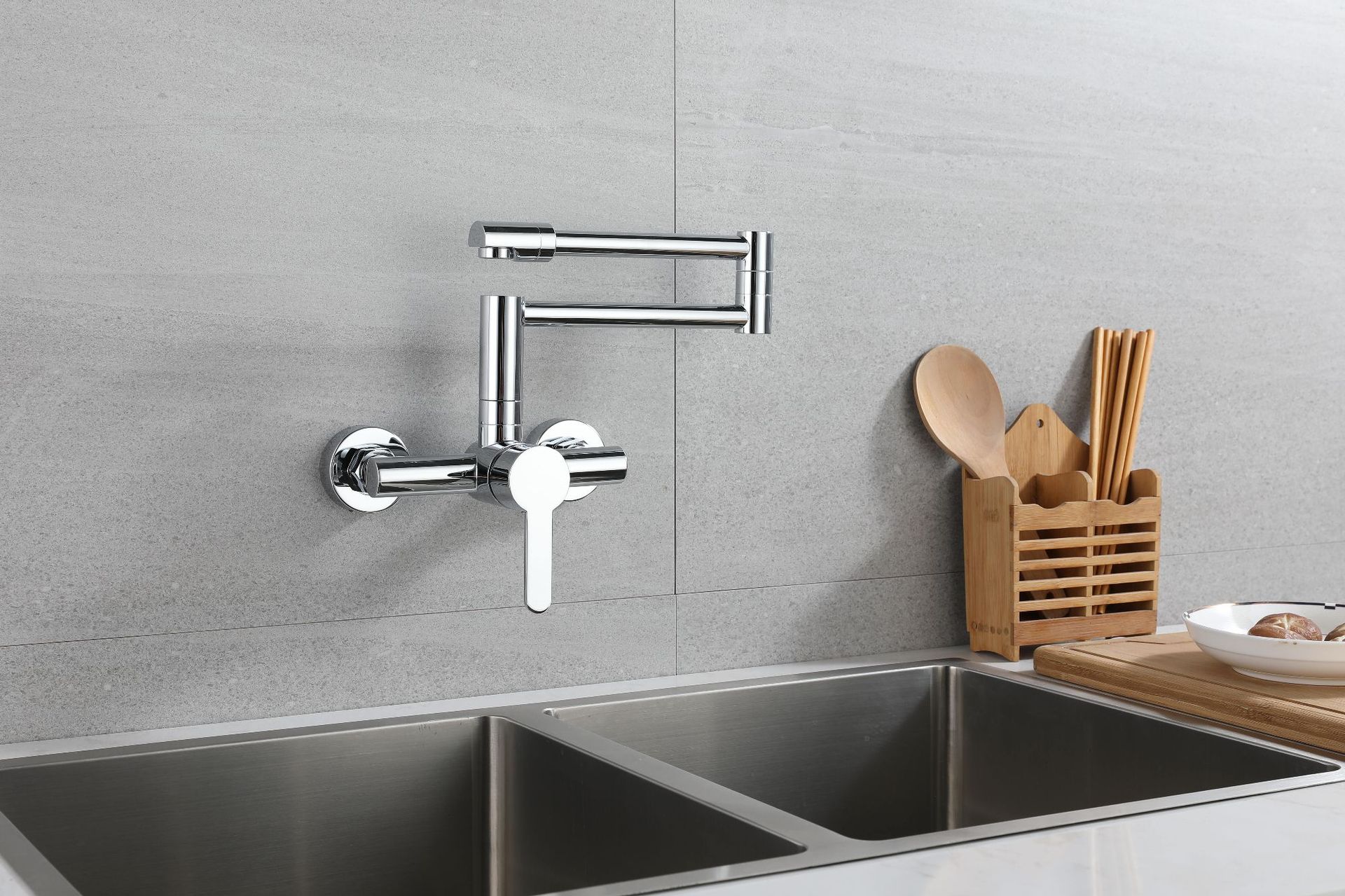 Brass built-in faucet, cold and hot water, bathroom basin, balcony, kitchen electroplated sink, universal folding full figure