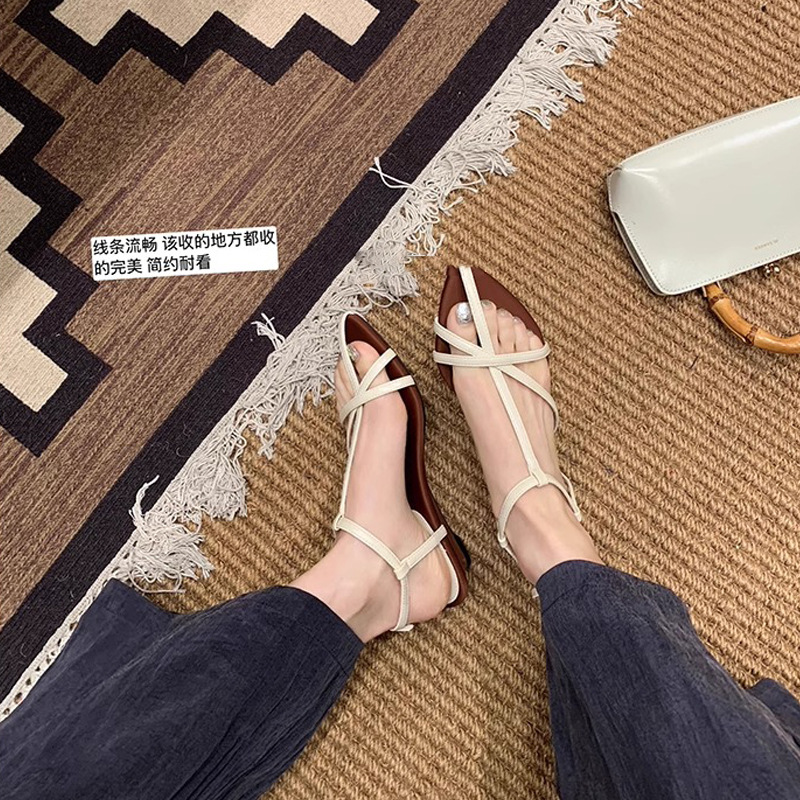 Grape Mom Summer New Island Diary ~ Sandalias romanas con punta abierta y puntiaguda con correa cruzada francesa