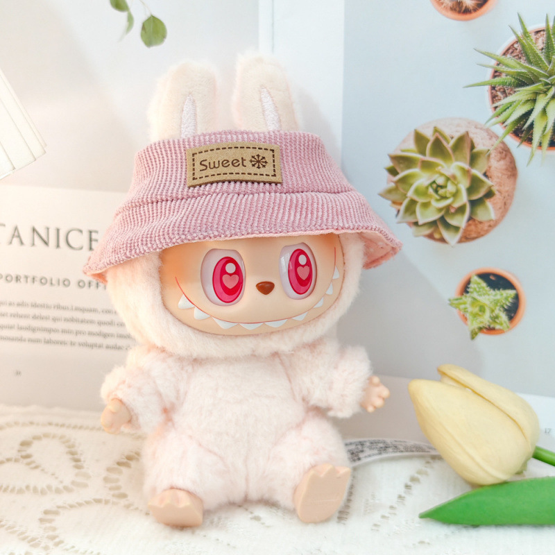 17 センチメートルビニールぬいぐるみマカロンラブブ LABUBU ベビー服ピンクのガーゼスカートヘアアクセサリー交換服|undefined