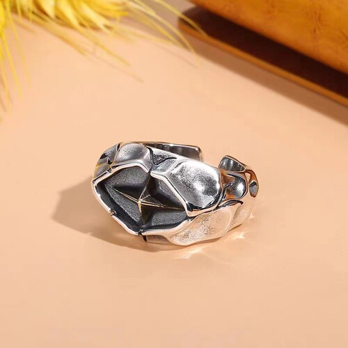 Retro personalized crack cross star men's ring old fashion punk style index finger ring men's trendy accessories