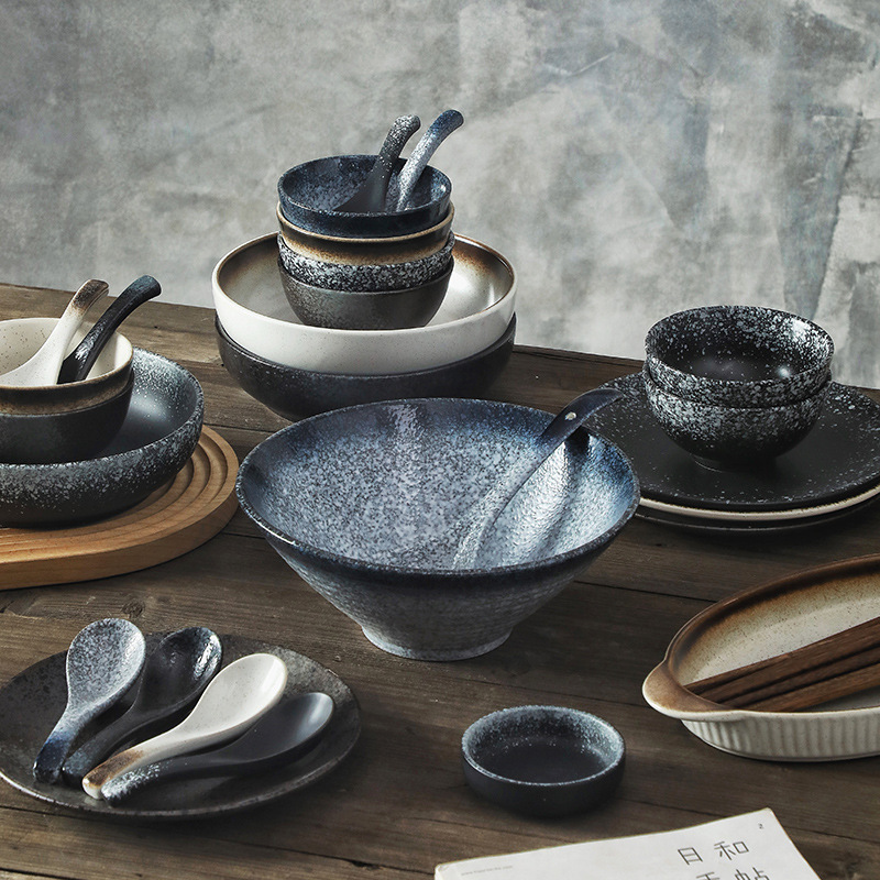 Japanese-Style Embossed Tableware Bowl and Plate Set for Home Use, 6-Piece High-End Bowl and Plate Set, Housewarming and Wedding Gift Bowlware