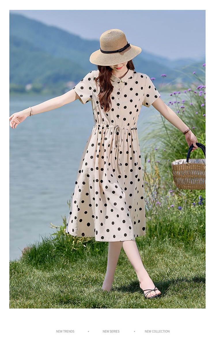 Đầm maxi nữ chấm bi in họa tiết eo thon dáng midi thời trang NI502 — màu be, màu xanh chi tiết 22