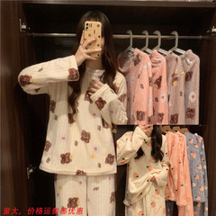 圆领可爱珊瑚绒秋冬款小熊睡衣可外穿卡通小熊休闲家居服暖暖套装