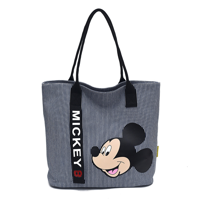 Cartoon lindo gran capacidad bolso de mano para mujeres nueva moda tela rayas simple bolso de hombro de viaje