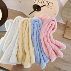 Autumn/Winter Thick Solid Color Texture Medium Calf Woolen Stacked Women's Socks, Instagram Cream Color Home Warming Mink Wool Socks