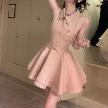 ZHOYUE“贵女”手工坊缎面高定重工显瘦蝴蝶钉钻连衣裙立领蓬蓬裙