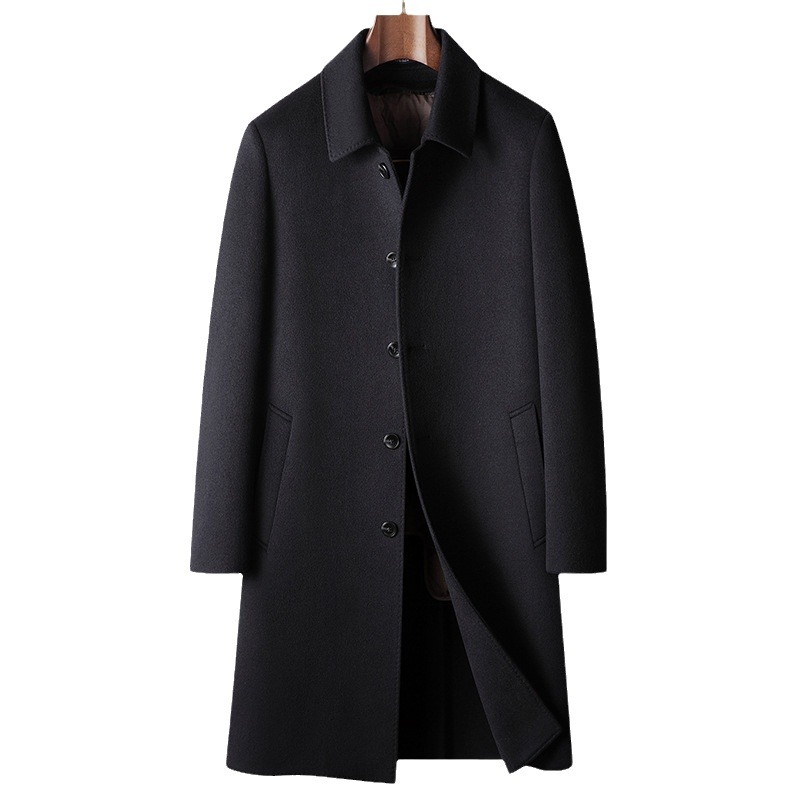 Men's Clothing Men's autumn and winter mid length detachable goose Silk cotton lining youth business double sided windbreaker casual warm jacket_voghion.com