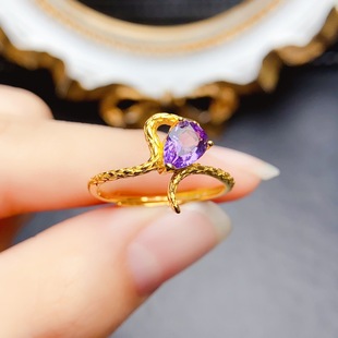 New natural amethyst ring S925 silver inlaid main stone 5*7mm Joker net red explosions women's jewelry wholesale