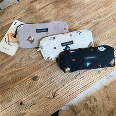 112161 Japanese-style pen bag with embroidery cat, student stationery bag, large capacity, lightweight, fabric makeup storage bag