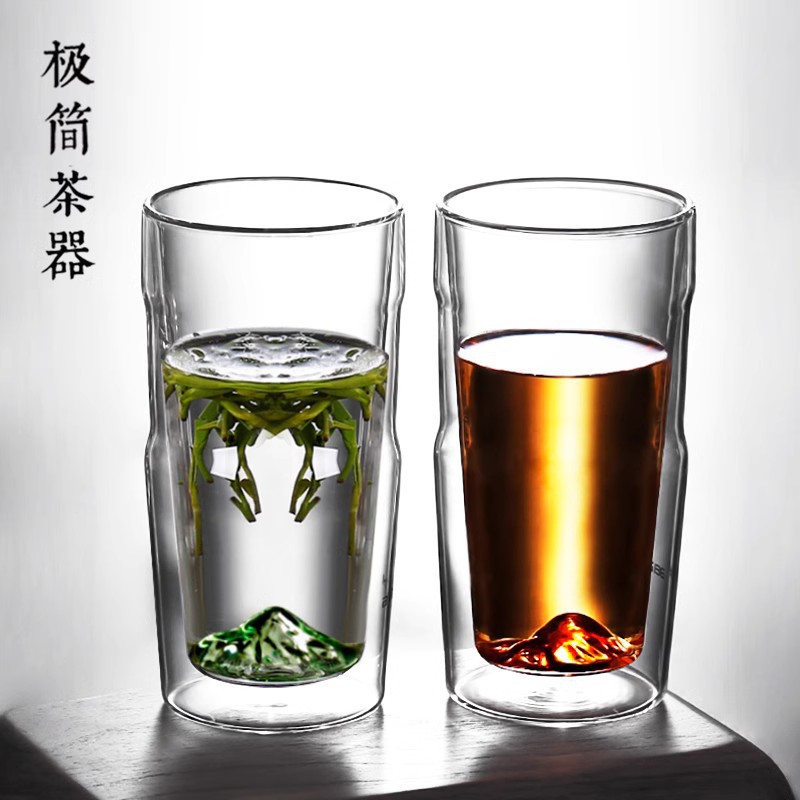 观山双层隔耐热玻璃杯泡猴魁龙井绿茶杯专用男女水杯子高级感家用