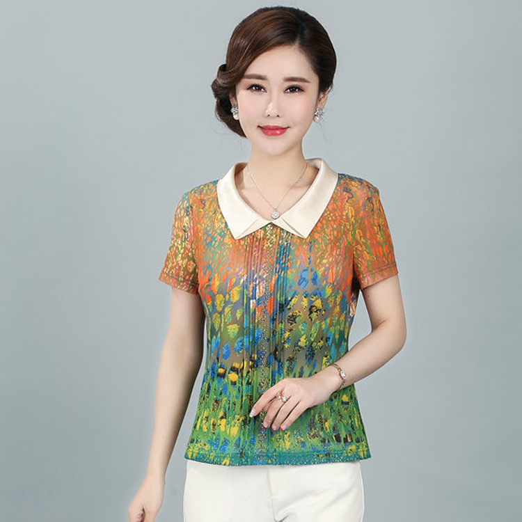 竹语声2024新款夏女装衬衫中老年短袖中年妈妈装台湾网纱上衣