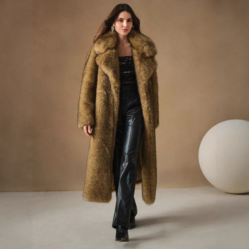 Cross-Border European and American Autumn and Winter Women's Extra Long Imitation Fur Suit Collar Outwear Outwear Artificial Fur Imitation Fur Outwear Top