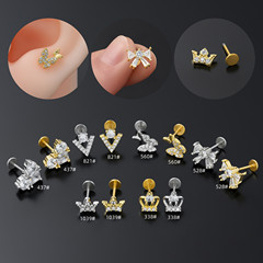 Amazon Hot Selling New European and American Fashion Lip Pin Decorations Human Piercing Heart Stainless Steel Rod Ear Bone Pin Wholesale 