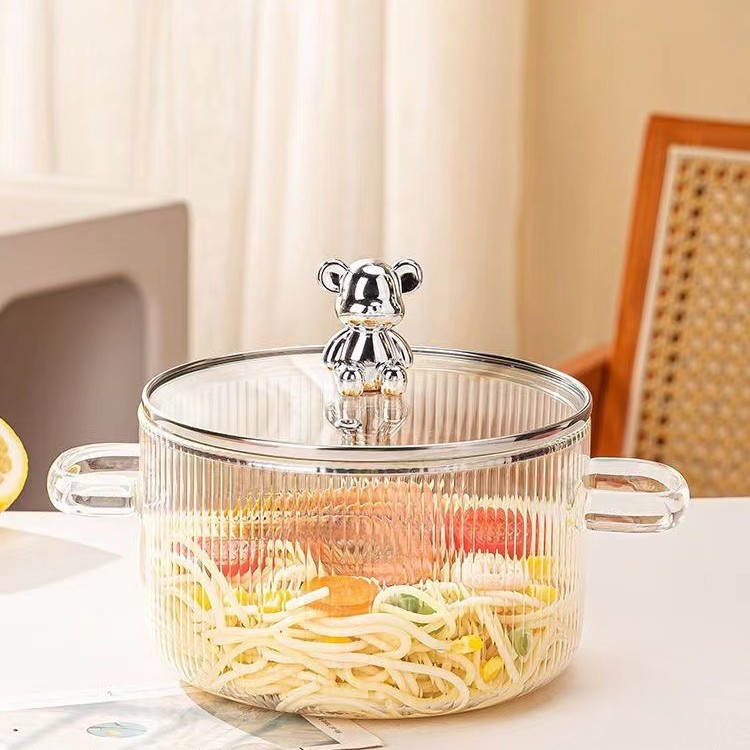 小熊玻璃锅明火耐高温双耳奶锅电陶炉汤锅煮红酒锅热粥炖汤辅食锅