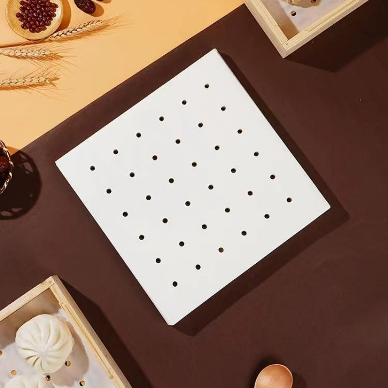 Square steamer paper, steaming box, steaming cart, steaming cabinet, steaming pot paper, paper for steaming buns and bread, non-stick disposable steaming tray paper
