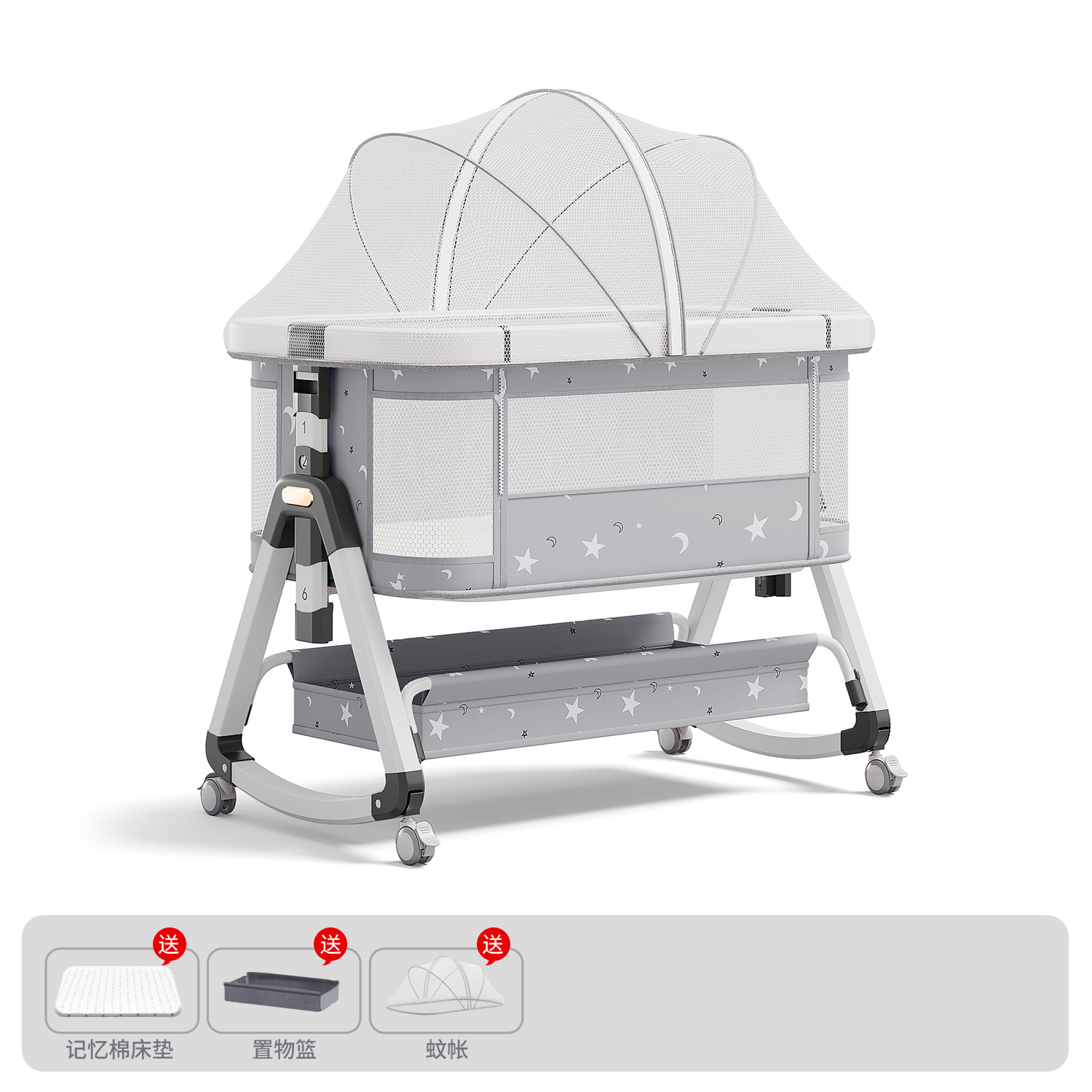 Cama para bebés, cama de cuna para recién nacidos, cama de empalme grande, cama móvil portátil plegable multifuncional 2 en 1