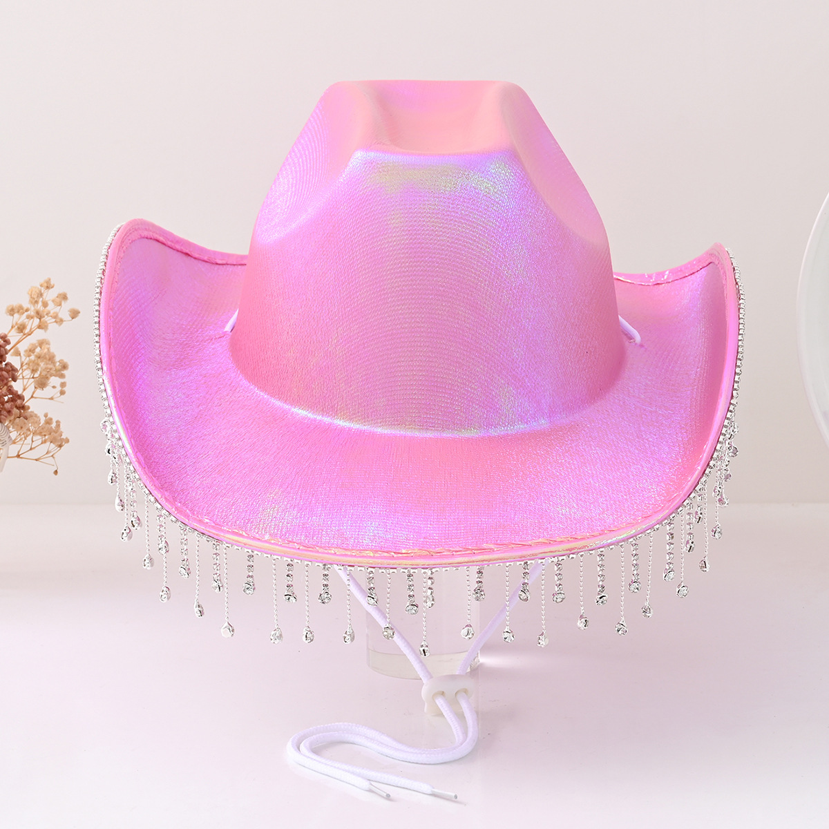 Chapéu de cowboy feminino elegante com strass e borlas_voghion.com