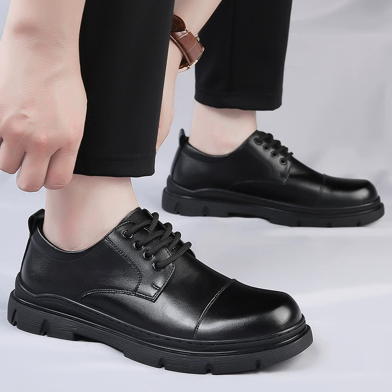 Мужские кожаные туфли 2025 года, весенняя новинка, дышащие, увеличивающие рост, повседневные, деловые, классические, черные, высококачественные, для свадьбы и жениха