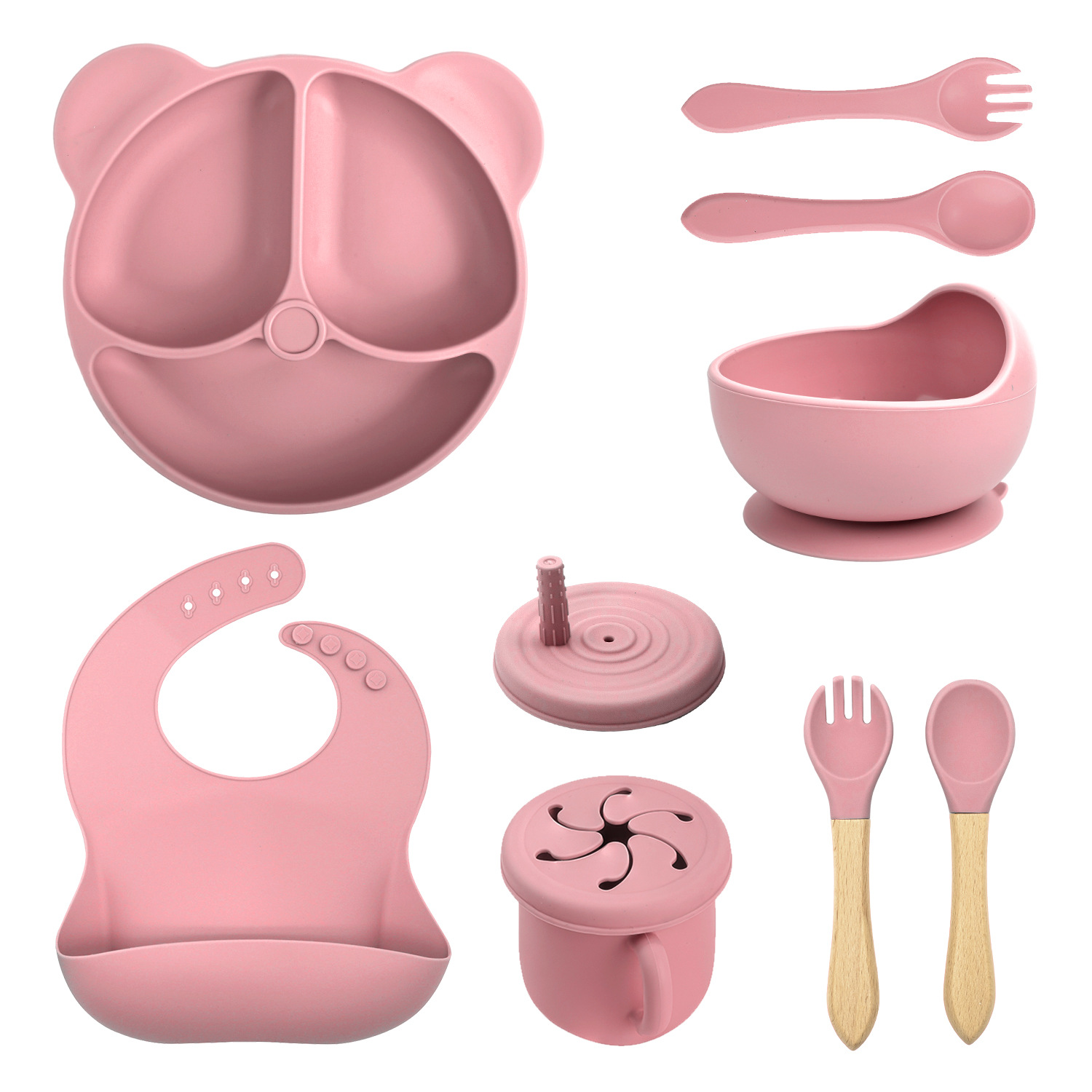 Conjunto de cubiertos de silicona para niños transfronterizos de ocho piezas con cucharas de silicona cucharas cucharas