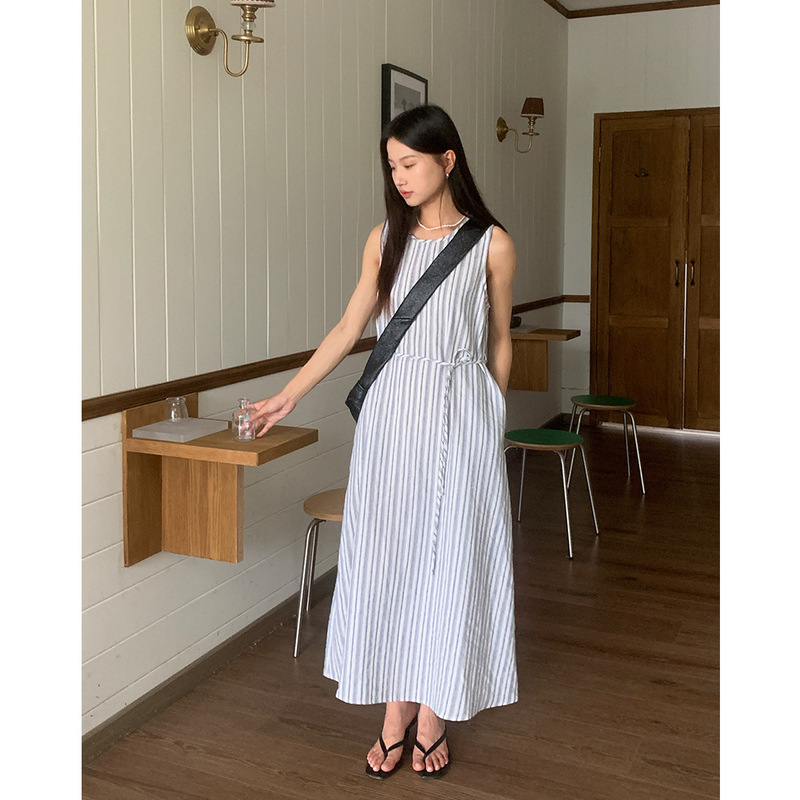 EVERTRUE New Korean Style Striped dress Women's Linen Loose Slimming Sleeveless Midi Skirt 21630 EVERTRUE New Korean Style Striped dress Women's Linen Loose Slimming Sleeveless Midi Skirt 21630