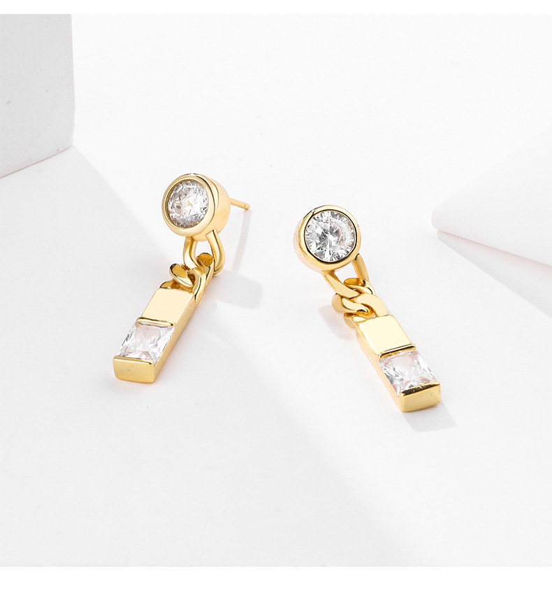 Fashion Simple Style Geometric Sterling Silver Plating Metal Zircon Earrings