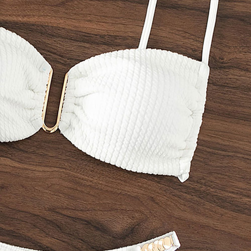 2024 European and American Solid Color Bustier Beach Bikini Alipay Triangle Separating Hot Spring Swimsuit Women's Style