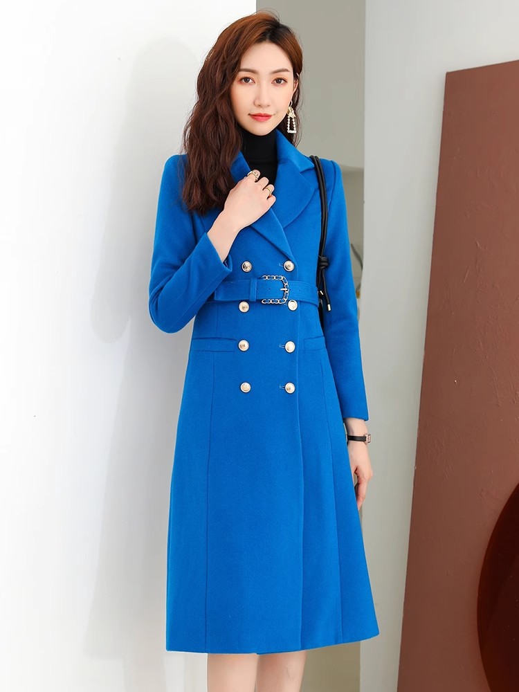 2025 New Professional Suit Woolen Coat Women's Winter Temperament French Retro Mid-Length Black Waist Coat