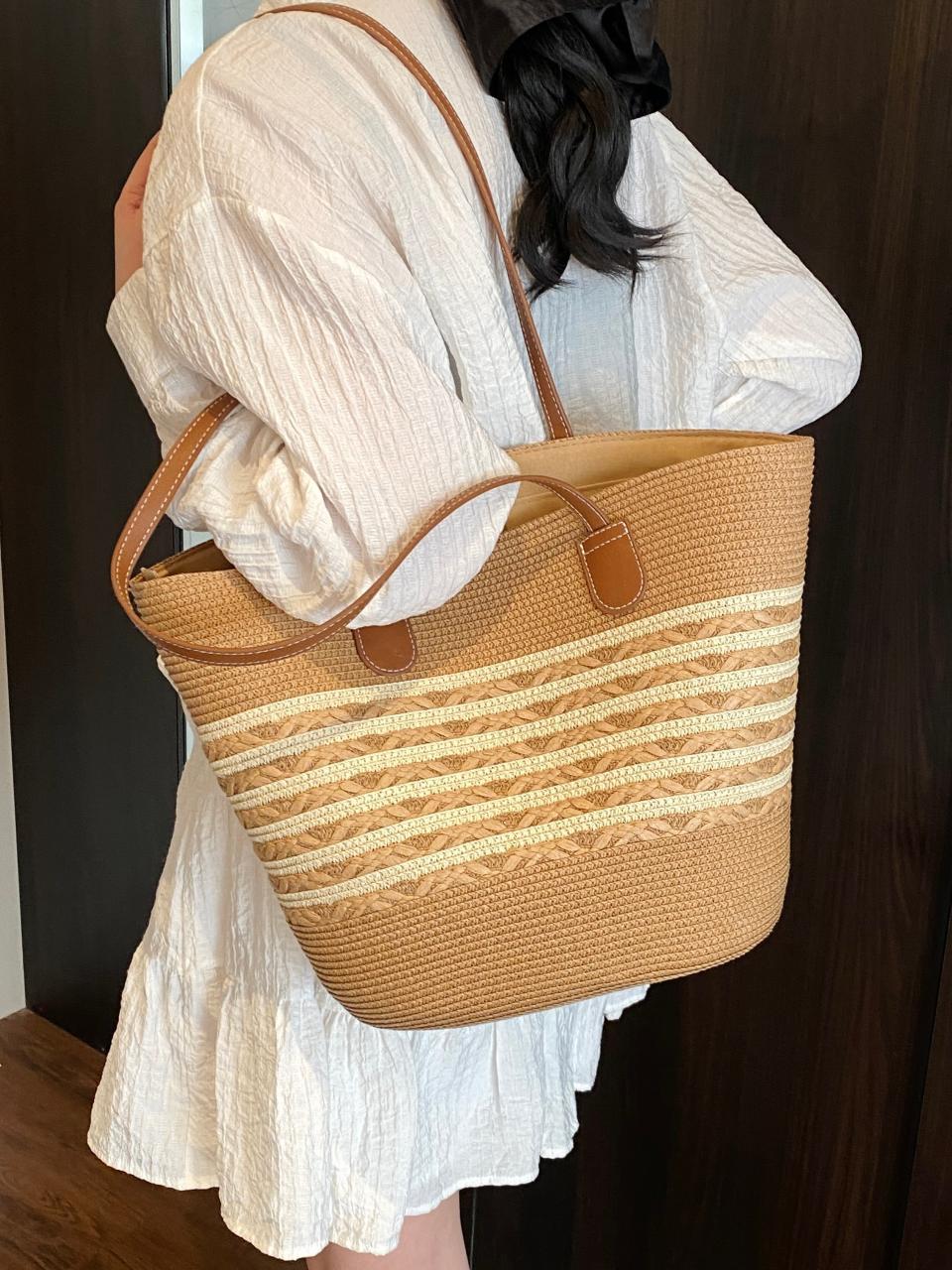 Viaje al mar vacaciones bolsa de tejido de viento mujer bolsa de paja de gran capacidad 2025 verano nuevo super caliente bolsa de mano