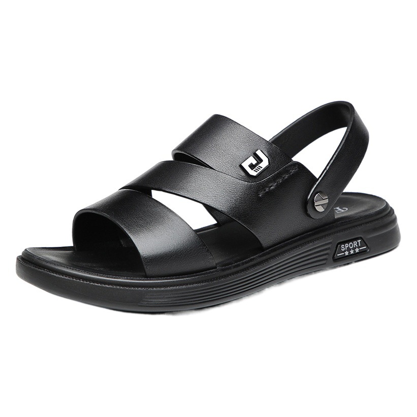 NOVEDAD DE VERANO 2024, sandalias para hombre de cuero genuino, dos prendas, zapatos de playa informales, sandalias y zapatillas, zapatos de cuero vacuno suave para exteriores para hombre