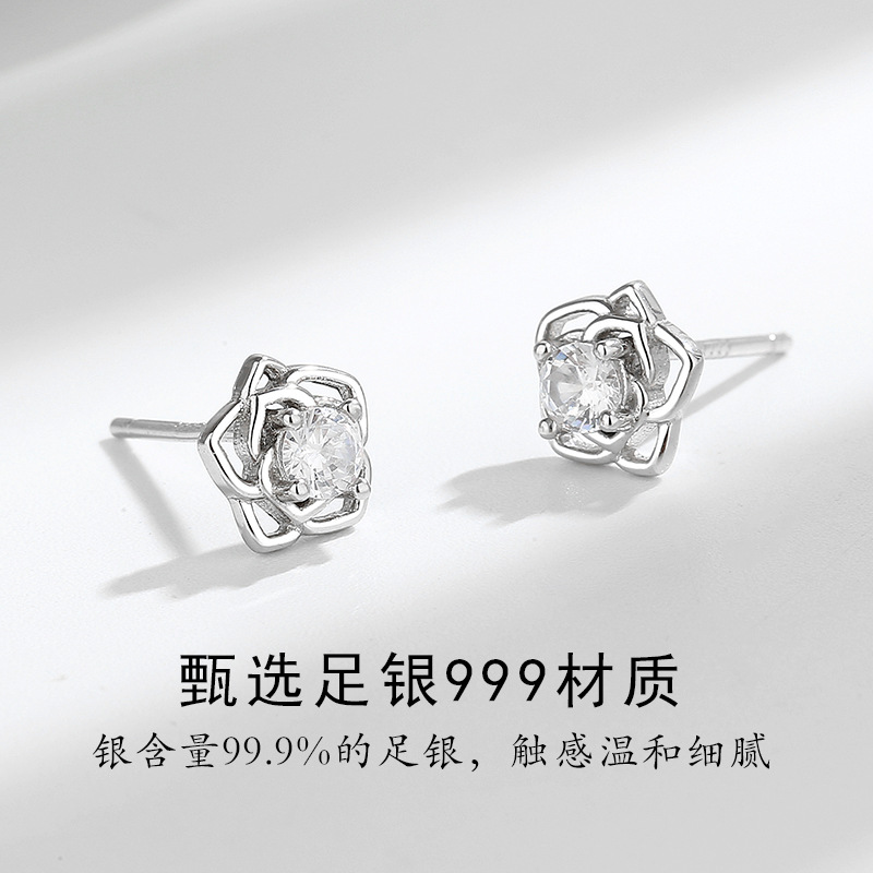 恆異展純銀s999新款玫瑰花耳釘高級感夏季小眾簡約耳飾工廠批發