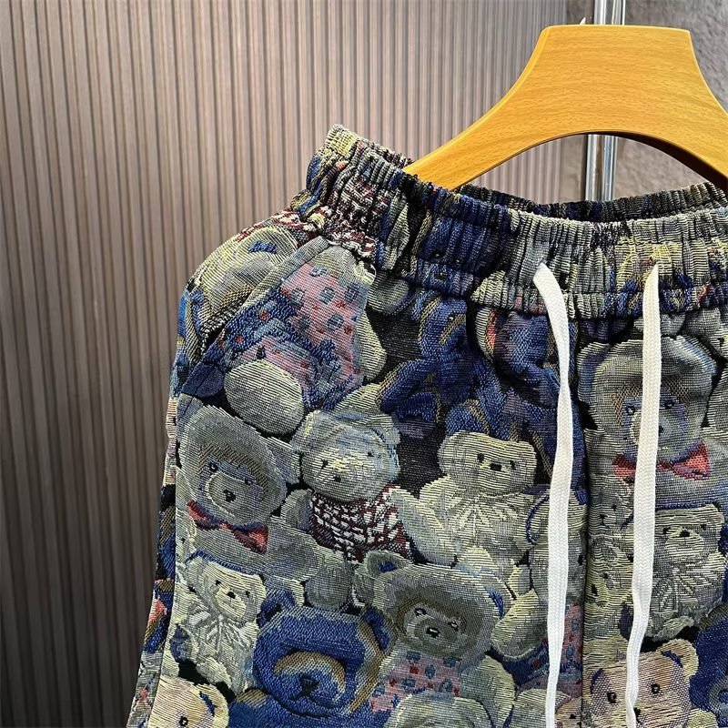 Summer Loose Fitting Printed Bear Couple Shorts Men's Casual Five Point Sporty Trendy Beach Sportswear_viptrois.com