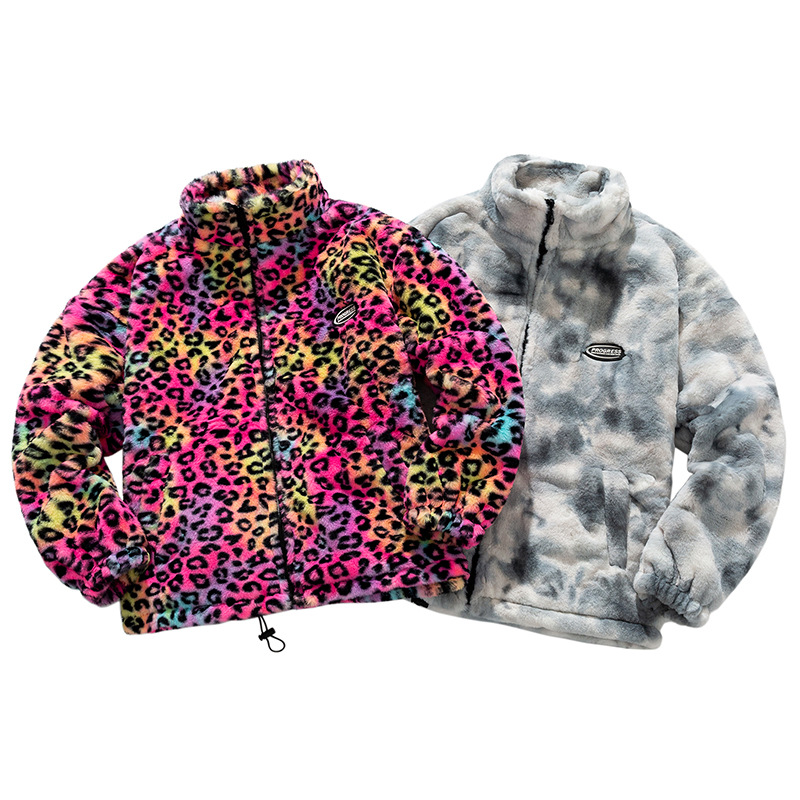 Men's Clothing 24 Winter Large Size Lazy Tie Dye Plush Thickened Retro Hip Hop Couple Clothes Korean Stand up Collar Cotton Clothes_voghion.com