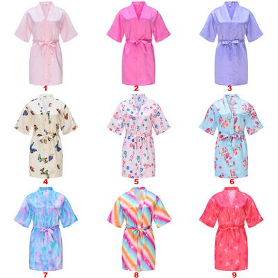 新款春夏秋新款卡通印花男女童中小大童睡袍浴袍长袖居家服带腰带|ms