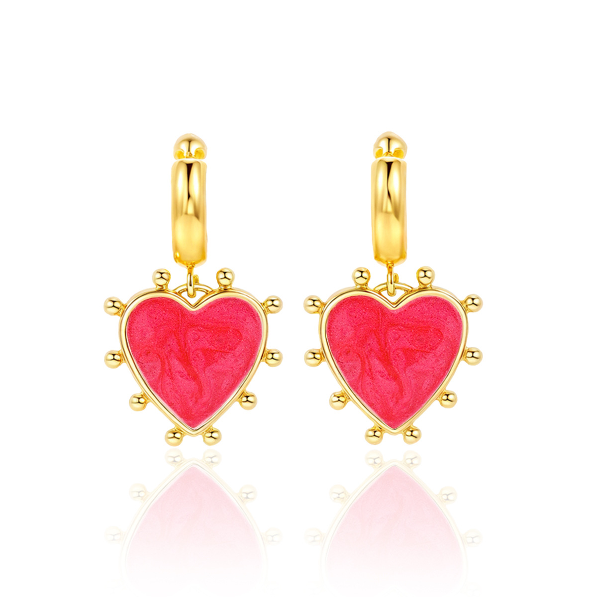 Copper Material 1 Pair Sweet Classic Style Heart Shape Copper Charm Sleeper Hoop Earrings