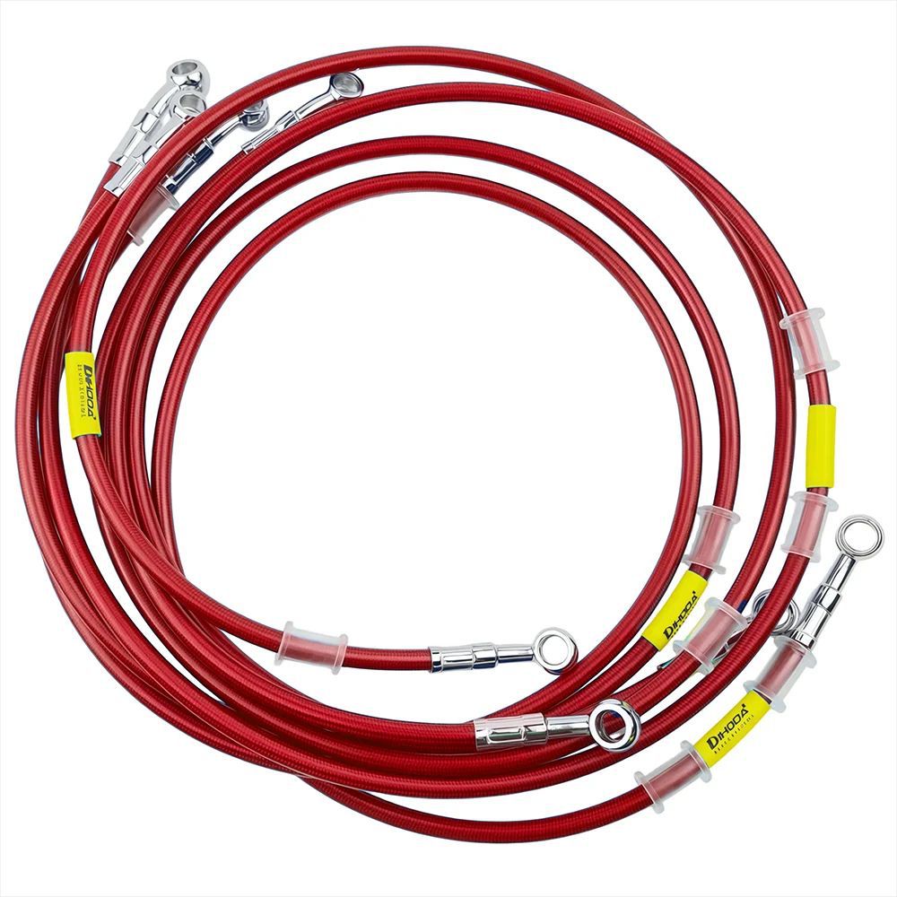 In-stock red modified brake hose M1028-28 connector stainless steel braided brake oil hose 400-2200mm