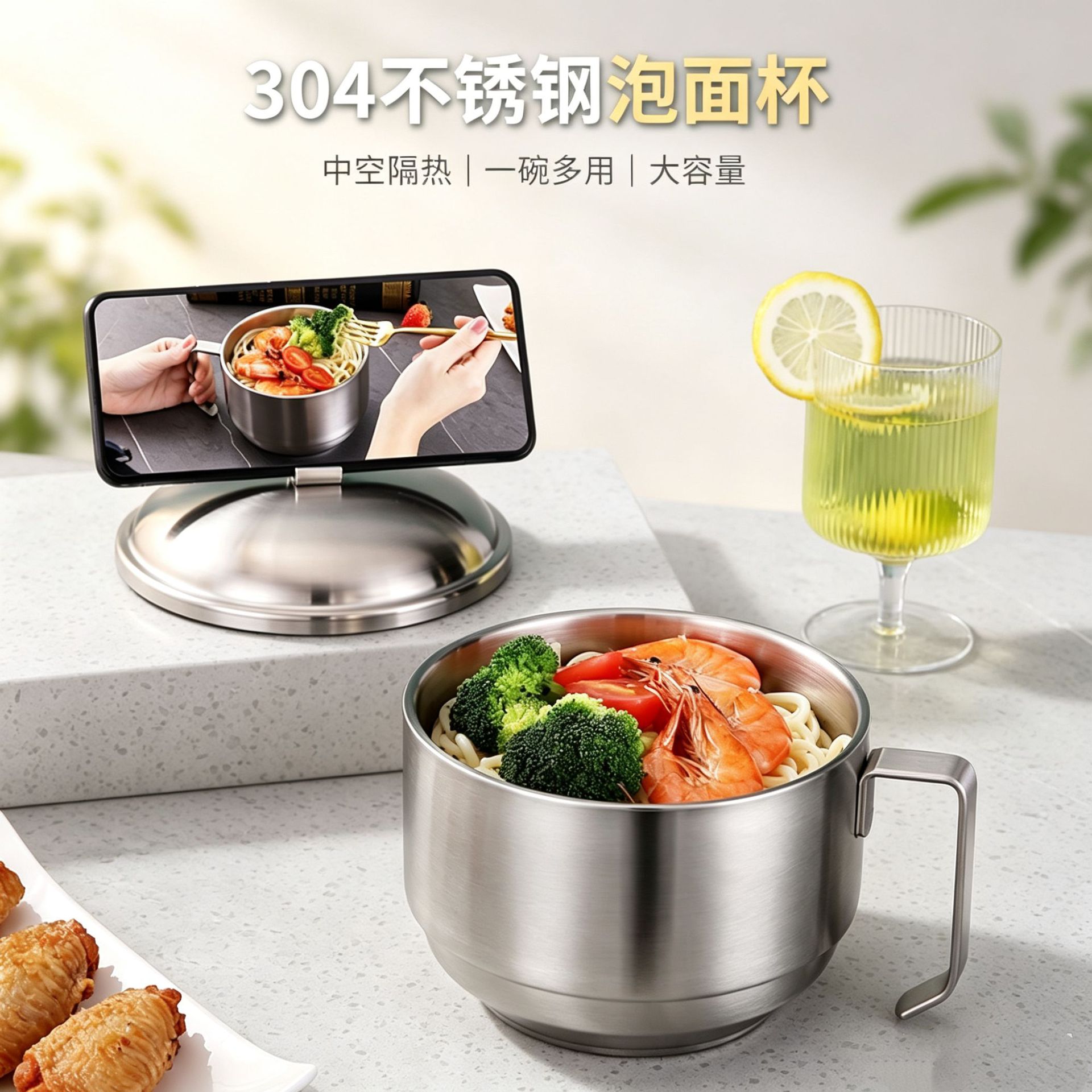 304 stainless steel fast food cup, instant noodle bowl, food-grade lunch box and bowl for students and office workers to use in the cafeteria