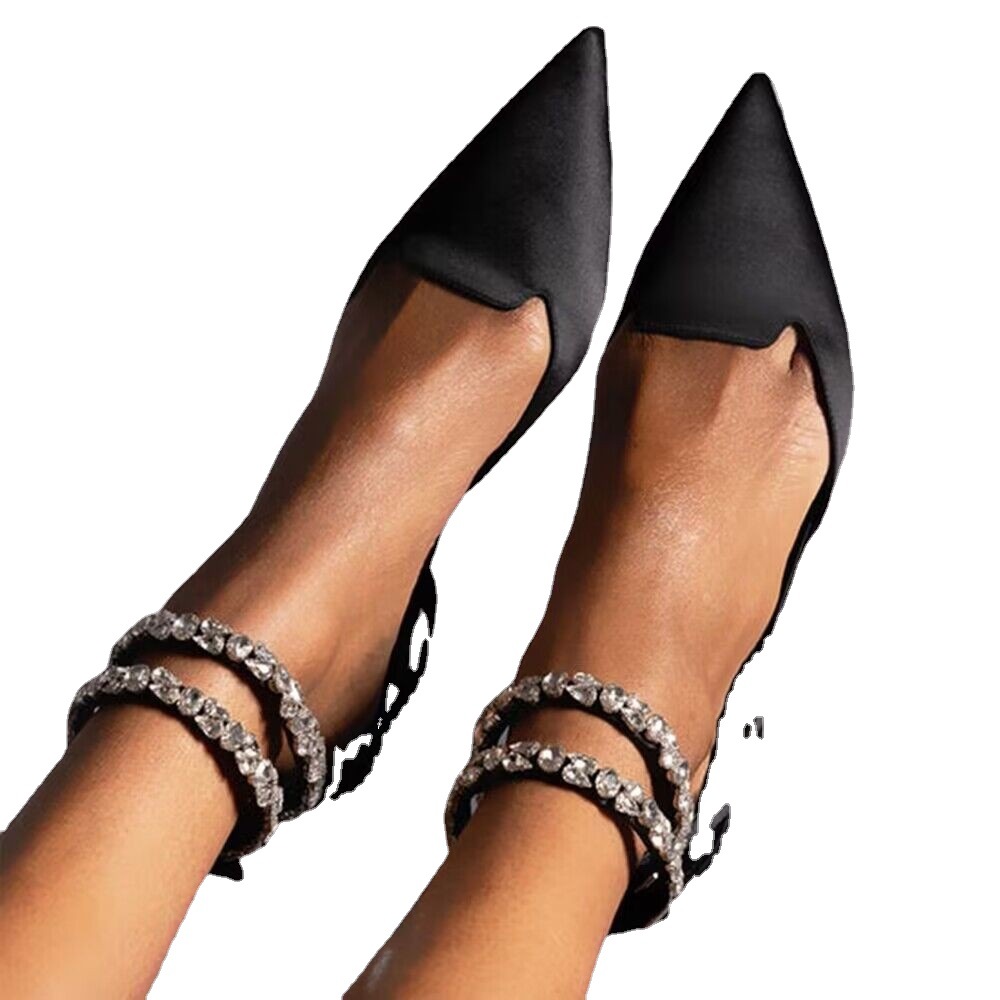 Ženski čevlji Spomladi in jeseni, ženski sandali s koničastimi prsti v novem slogu, ženski čevlji z ravnim dnom, velikost 42, satenasta zadnja stran, prazna zaponka_voghion.com