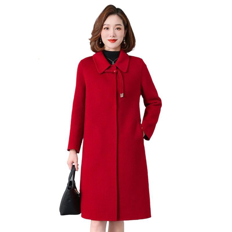 Middle-Aged Women's New Coat, Mother's Clothing, Double-Sided Nylon Stylish Coat, Woolen Fashion, Extra-Long, Slimming, Plus Size
