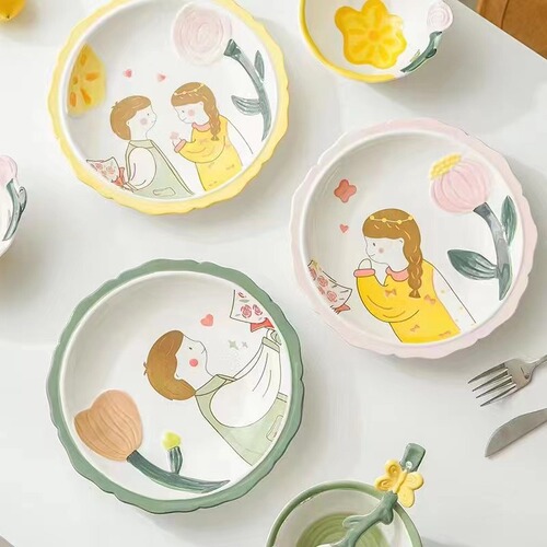 CP couple dishes girl heart rice bowl plate soup bowl household four seasons give you rice bowl plate noodle bowl spoon