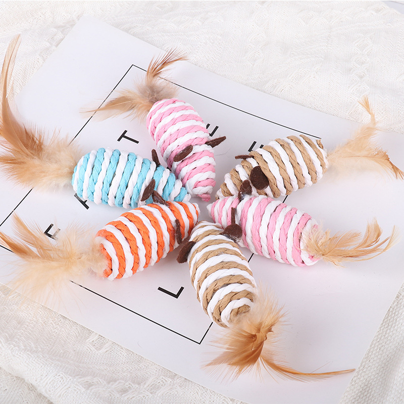 Suministros para mascotas Amazon, nuevo juguete para gatos con cuerda de papel de plumas, juguete para gatos de autoayuda aleatorio multicolor
