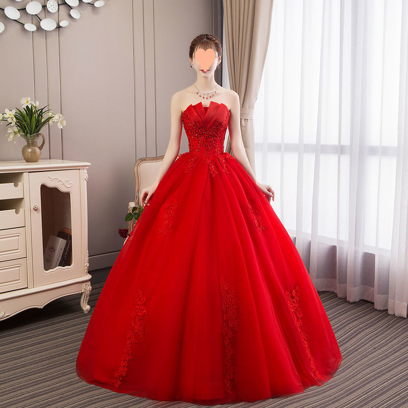 Robe de mariée 2025, nouveau modèle, rouge, princesse, top tube, style coréen, taille haute, confectionnée en usine._voghion.com