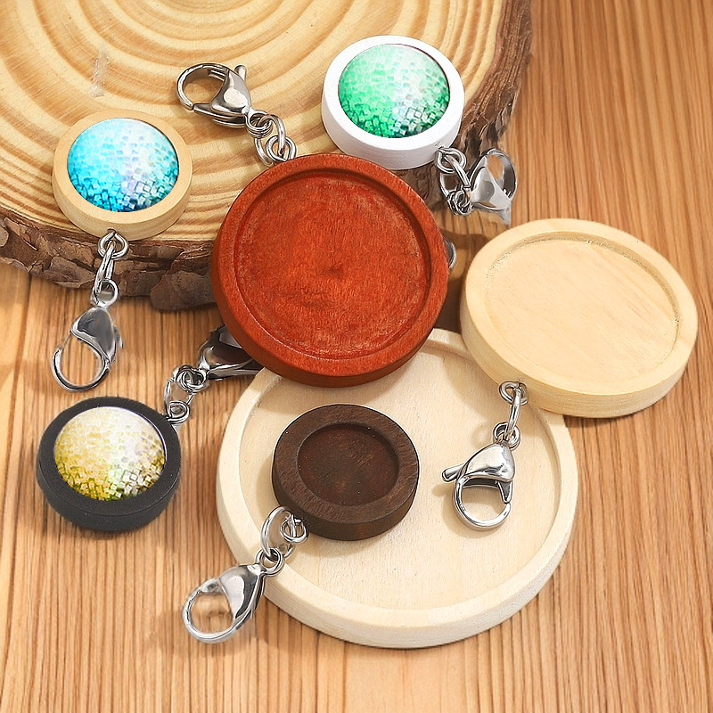Base de madera redonda + ojo de oveja + anillo abierto + 15 joyería de joyería de llavero de joyería de joyería