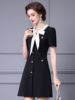 Neckline bow tie high waisted short sleeved A-line skirt