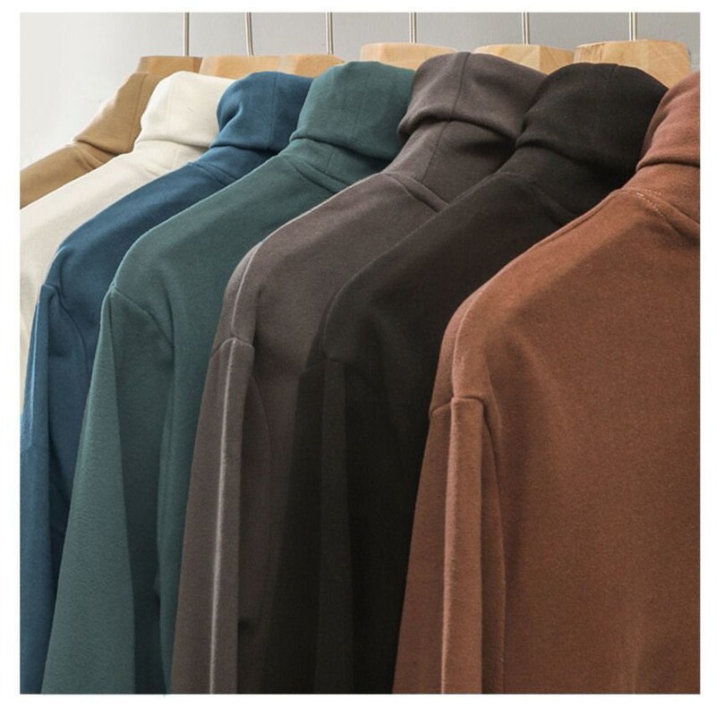 Double-Sided German Velvet New Autumn and Winter Mid-High Collar Long-Sleeved T-Shirt for Men Pure Color Casual Trbottomyy Warm Top
