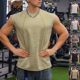 Muscle Fitness Brothers Summer New Wide Shoulder Vest Men's Top Running Casual Sports Sleeveless Suede