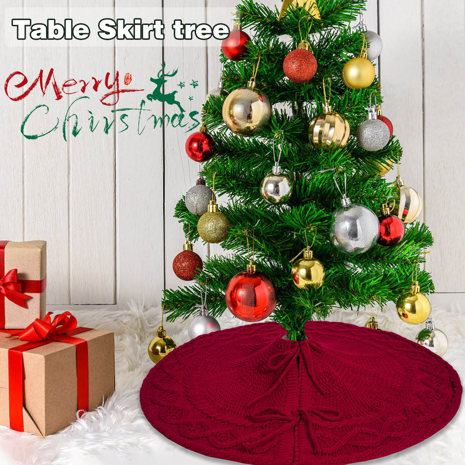 Navidad transfronteriza falda de árbol de punto rojo de punto árbol de Navidad correa delantal árbol de Navidad decoración de vacaciones