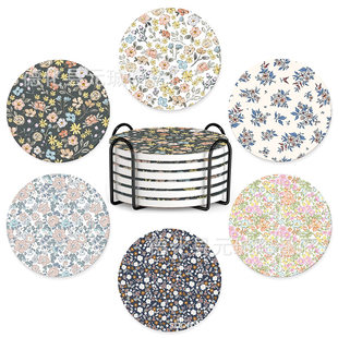 Cross-border Amazon small floral ceramic coaster home decoration non-slip absorbent placemat coffee drink coaster
